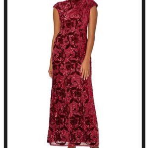ADRIANNA PAPELL - Womens Embroidered Maxi Evening Dress